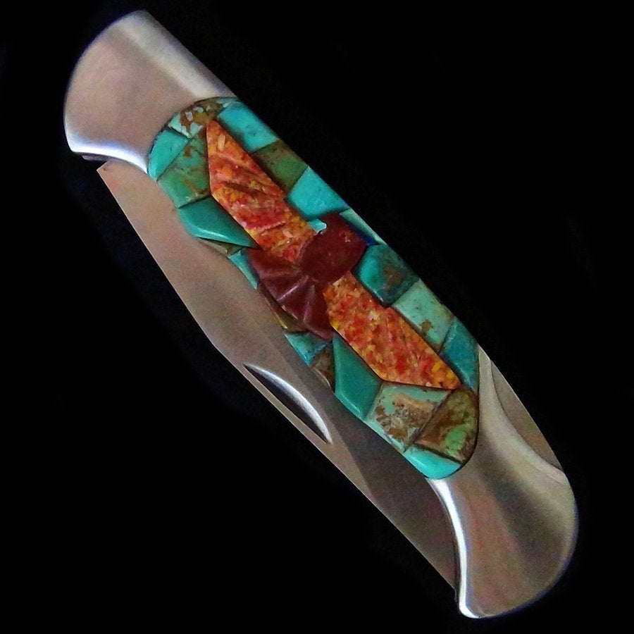 Couteau de Poche, Couteau pliant Mosaïque de Turquoise et Thunderbird