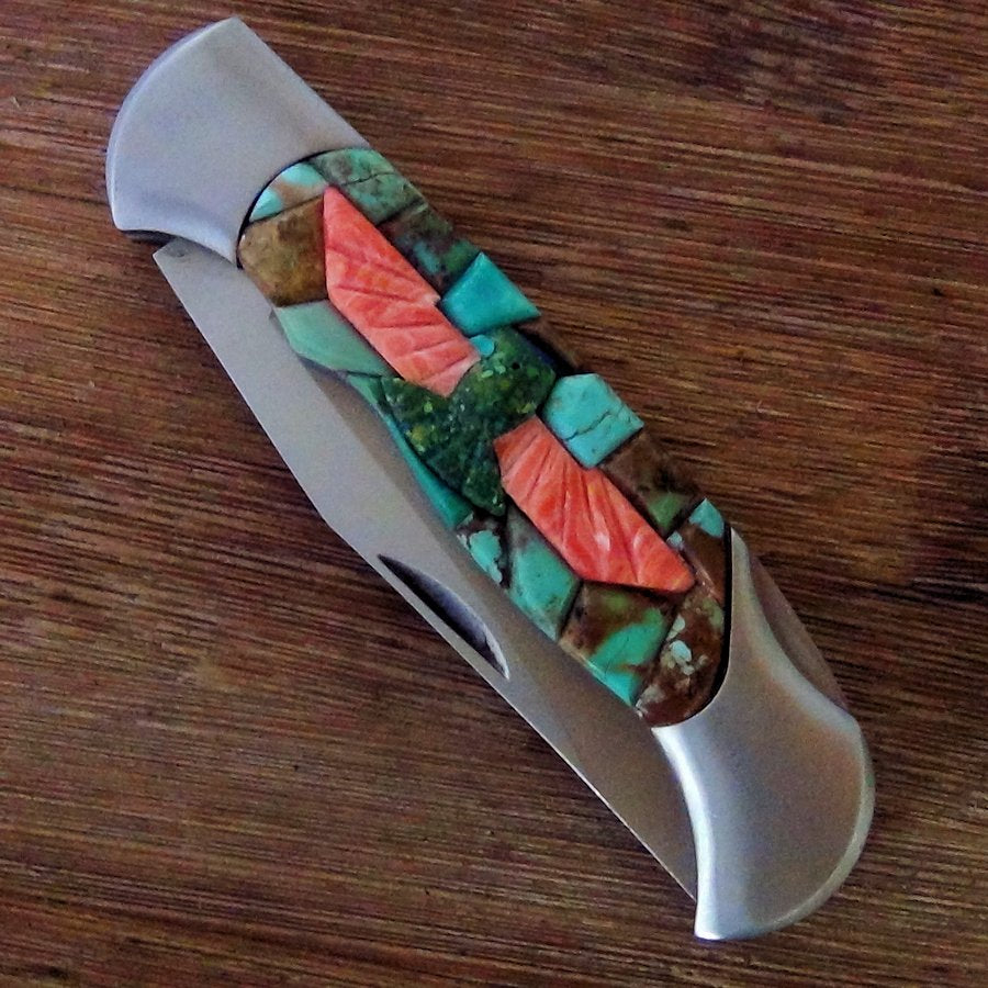 Couteau de Poche, Couteau pliant Mosaïque de Turquoise et Thunderbird