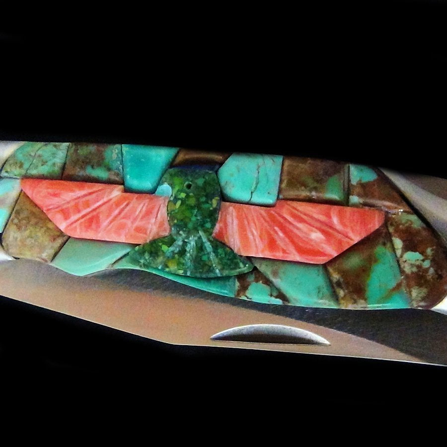 Couteau de Poche, Couteau pliant Mosaïque de Turquoise et Thunderbird