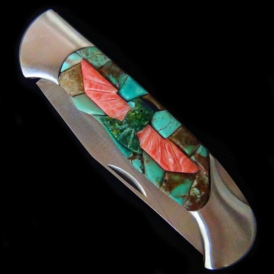 Couteau de Poche, Couteau pliant Mosaïque de Turquoise et Thunderbird