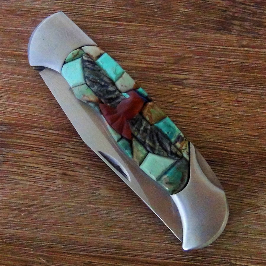 Couteau de Poche, Couteau pliant Mosaïque de Turquoise et Thunderbird