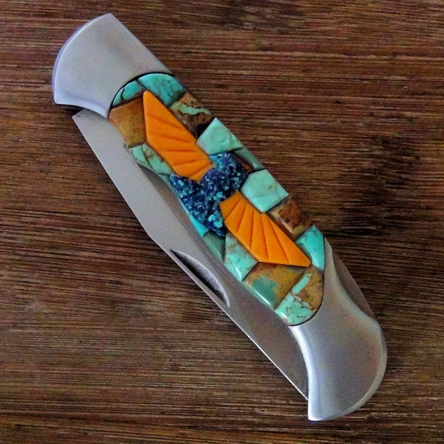 Couteau de Poche, Couteau pliant Mosaïque de Turquoise et Thunderbird