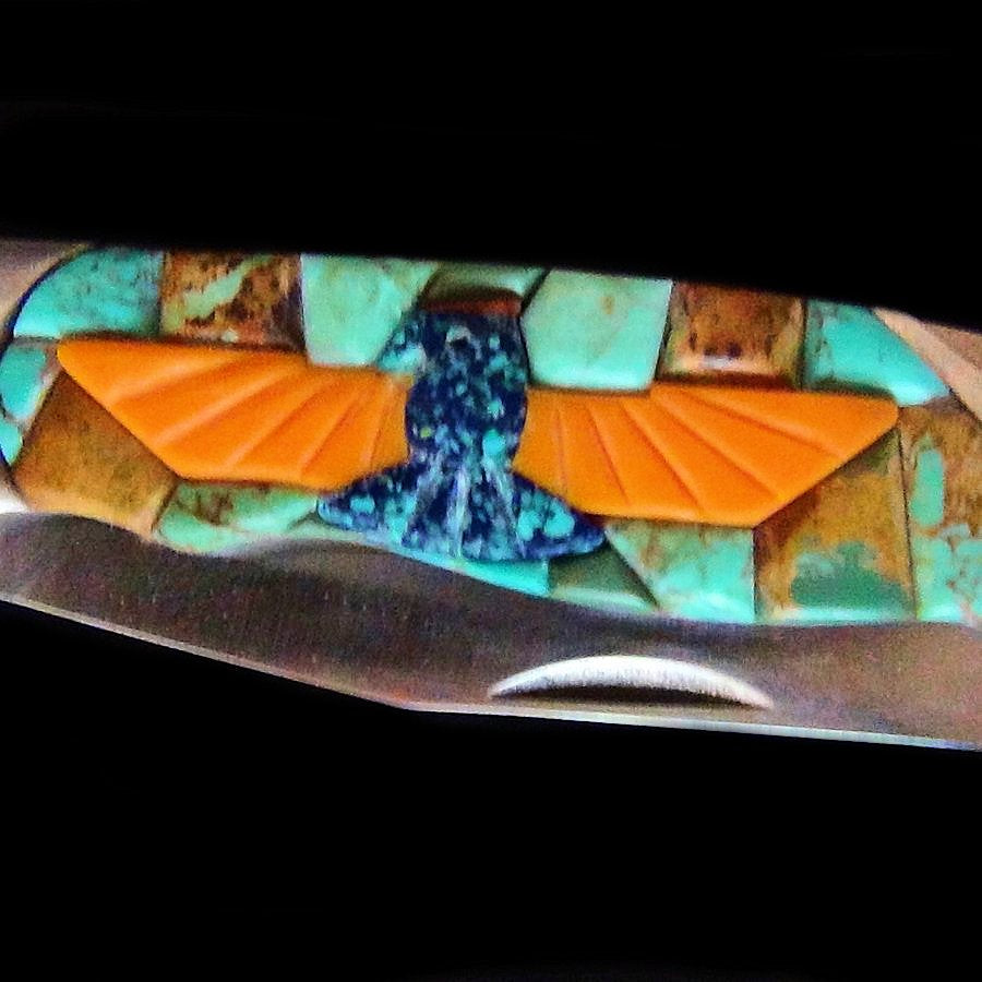 Couteau de Poche, Couteau pliant Mosaïque de Turquoise et Thunderbird