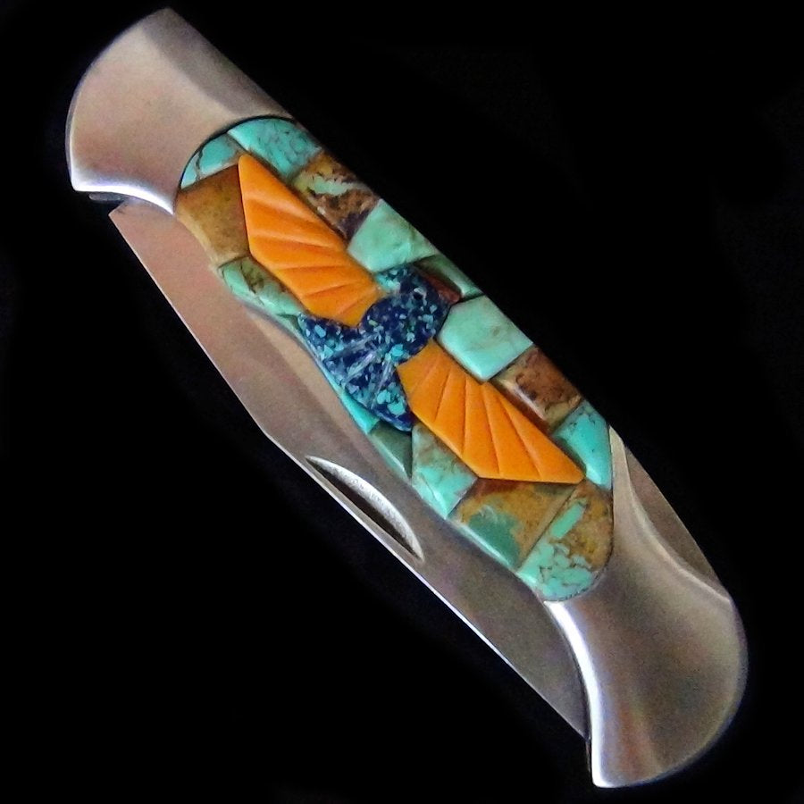 Couteau de Poche, Couteau pliant Mosaïque de Turquoise et Thunderbird
