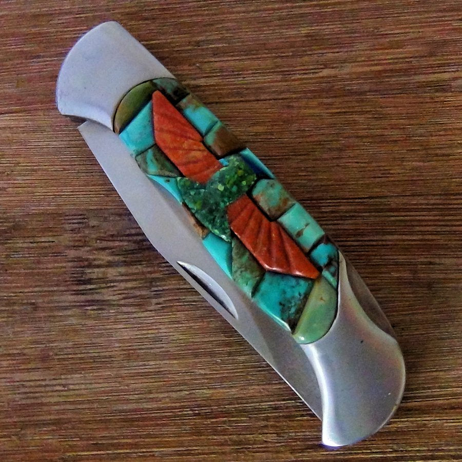 Couteau de Poche, Couteau pliant Mosaïque de Turquoise et Thunderbird