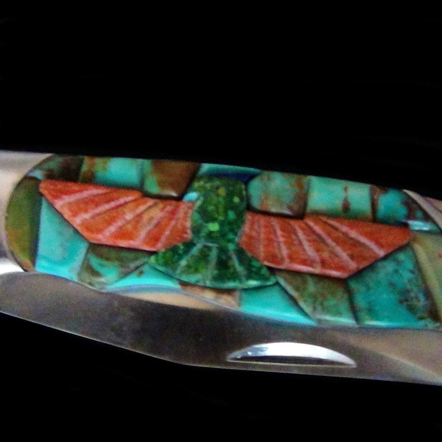 Couteau de Poche, Couteau pliant Mosaïque de Turquoise et Thunderbird