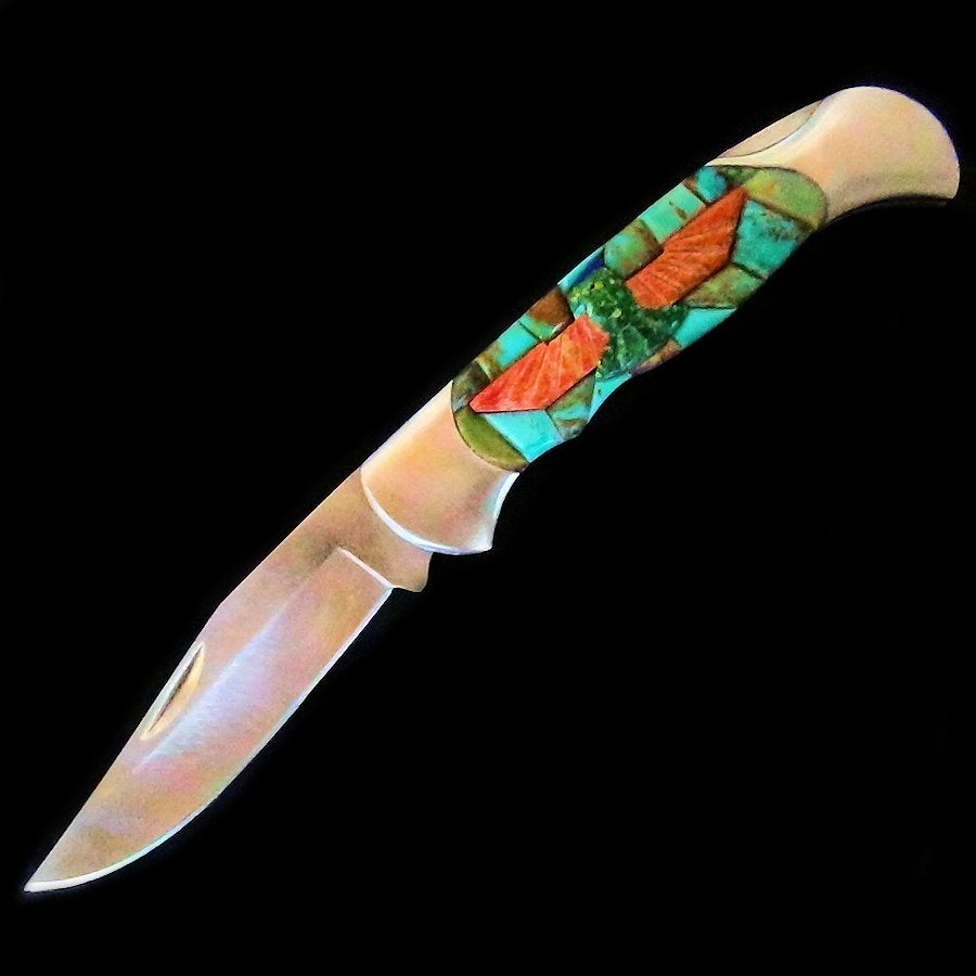 Couteau de Poche, Couteau pliant Mosaïque de Turquoise et Thunderbird