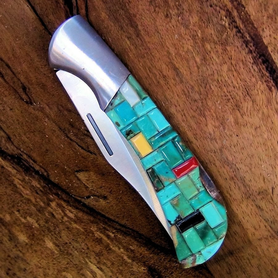 Couteau Pliant Overlay Rectangle Turquoise