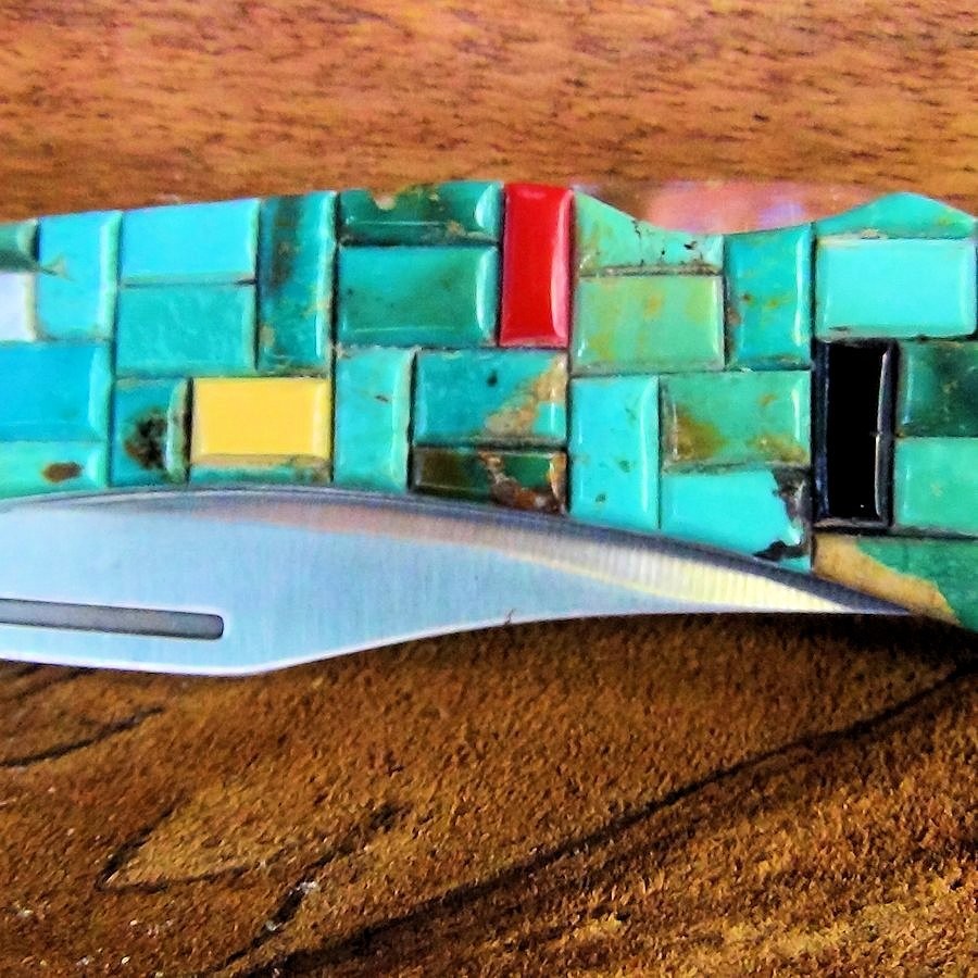 Couteau Pliant Overlay Rectangle Turquoise