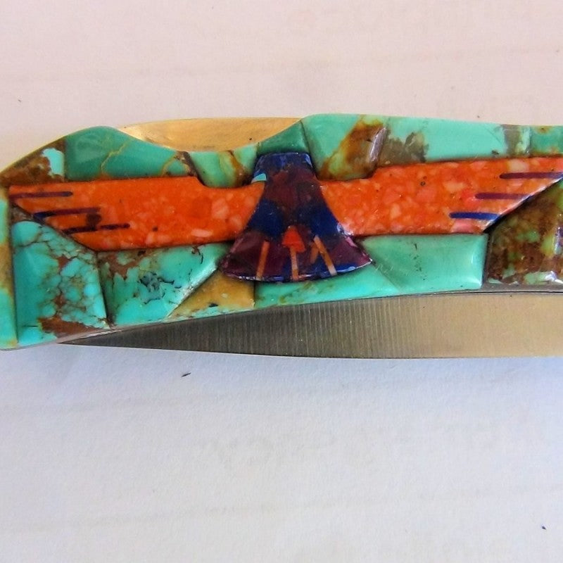 Couteau Pliant Thunderbird, Fond Mosïque de Turquoise