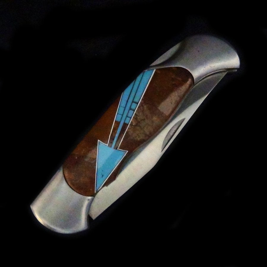 Couteau Pliant de Poche Lame Acier Flèche & Turquoise Brune