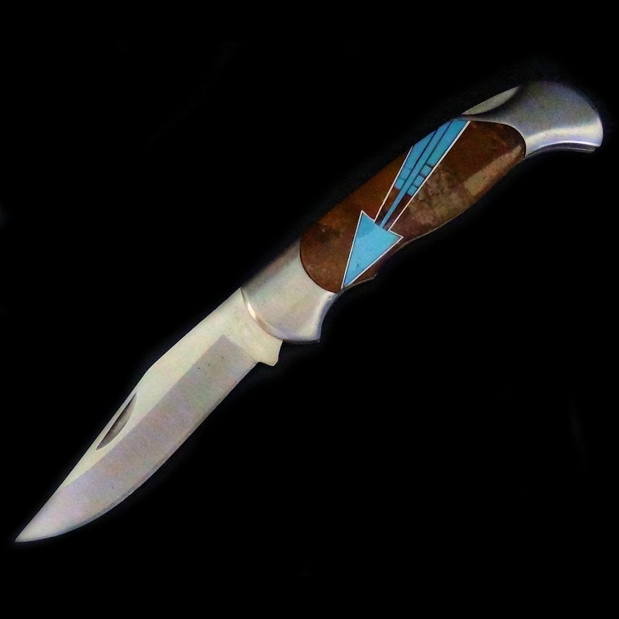 Couteau Pliant de Poche Lame Acier Flèche & Turquoise Brune