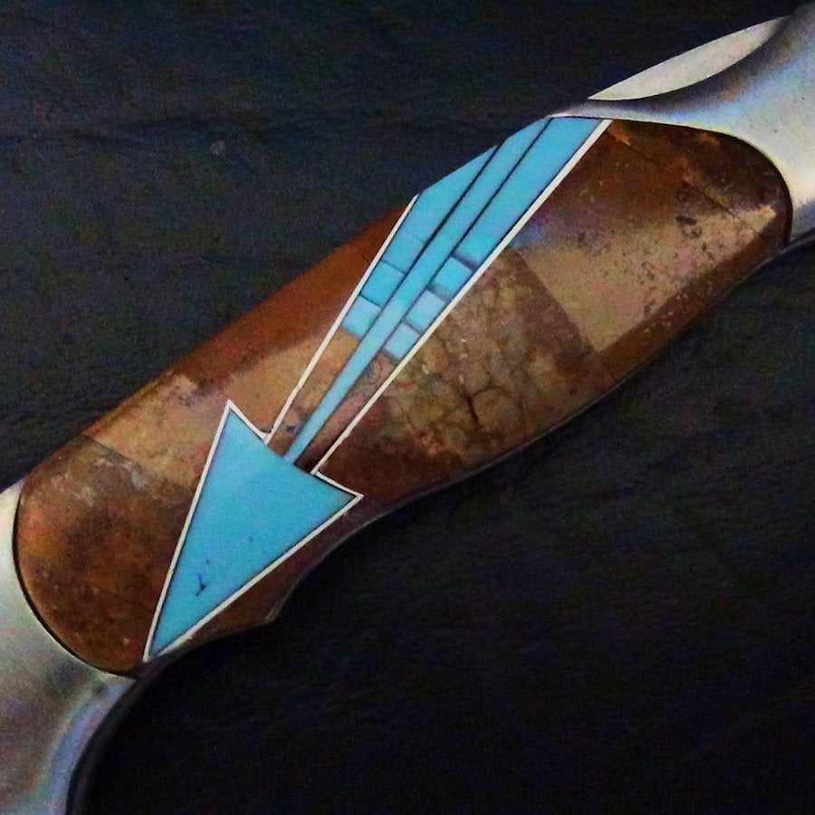 Couteau Pliant de Poche Lame Acier Flèche & Turquoise Brune