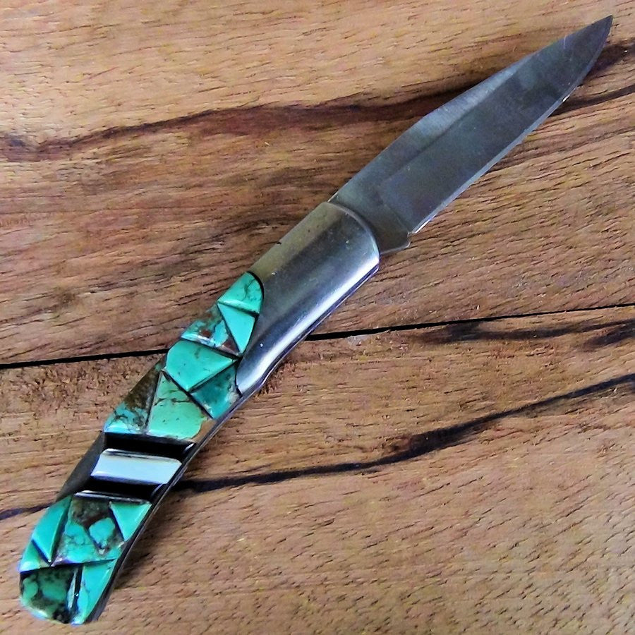 Couteau Pliant Manche Turquoise, Jeais noir, Nacre