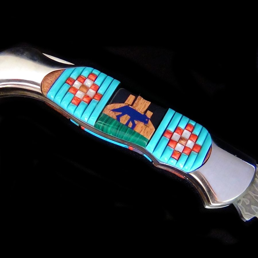 Couteau Pliant Manche en Accacia, Turquoise et Nacre