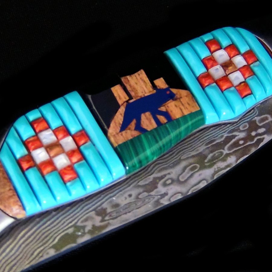 Couteau Pliant Manche en Accacia, Turquoise et Nacre