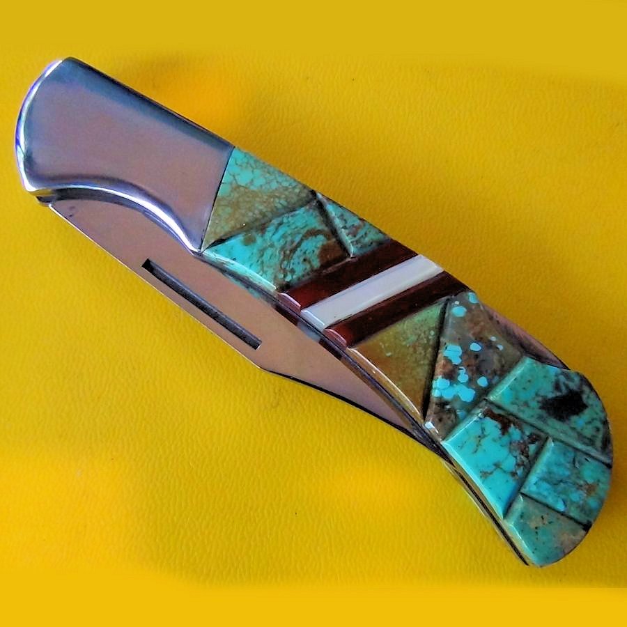 Couteau Pliant Lame Acier Manche Turquoise et Nacre