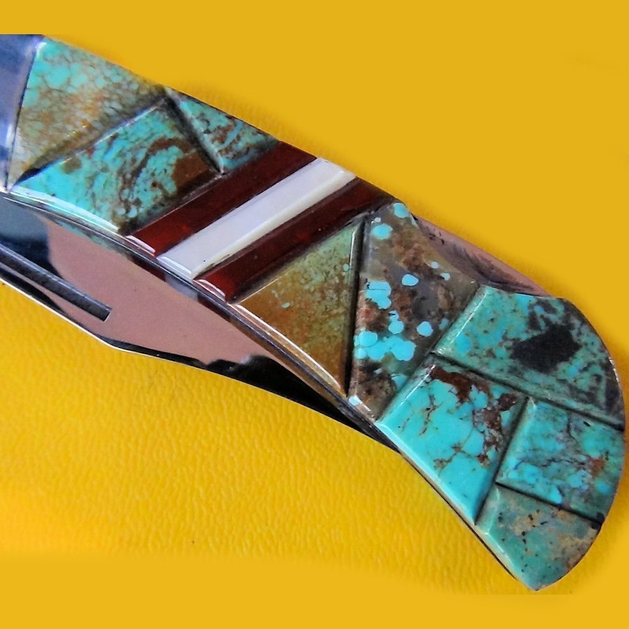 Couteau Pliant Lame Acier Manche Turquoise et Nacre