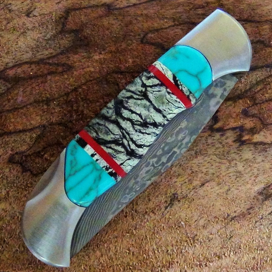 Couteau pliant Manche Serpentine et Turquoise
