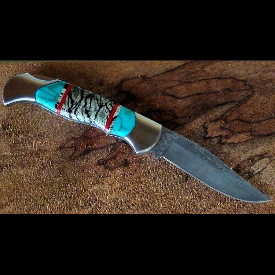 Couteau pliant Manche Serpentine et Turquoise