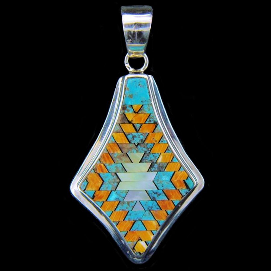 Pendentif Navajo Design, Turquoise, Spondylus et Opale Blanc