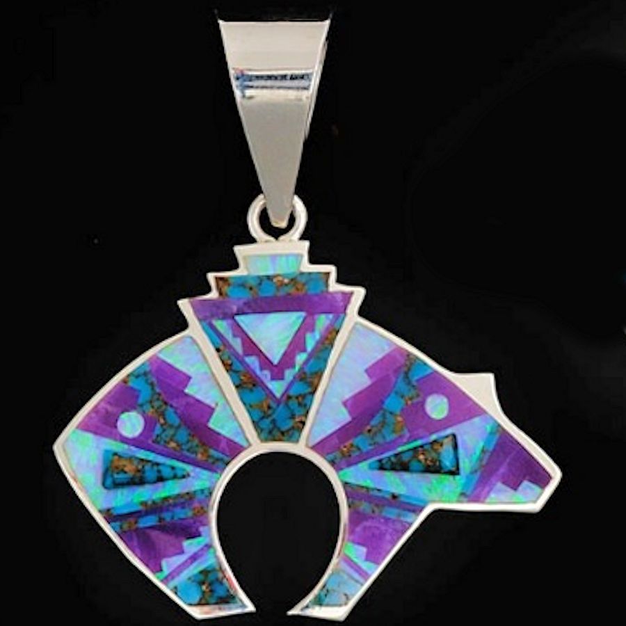 Pendentif Navajo Ours Sacré, Sugilite et Opale