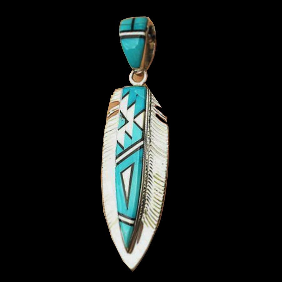Pendentif Navajo Pointe de Flèche, Turquoise et Opale blanc