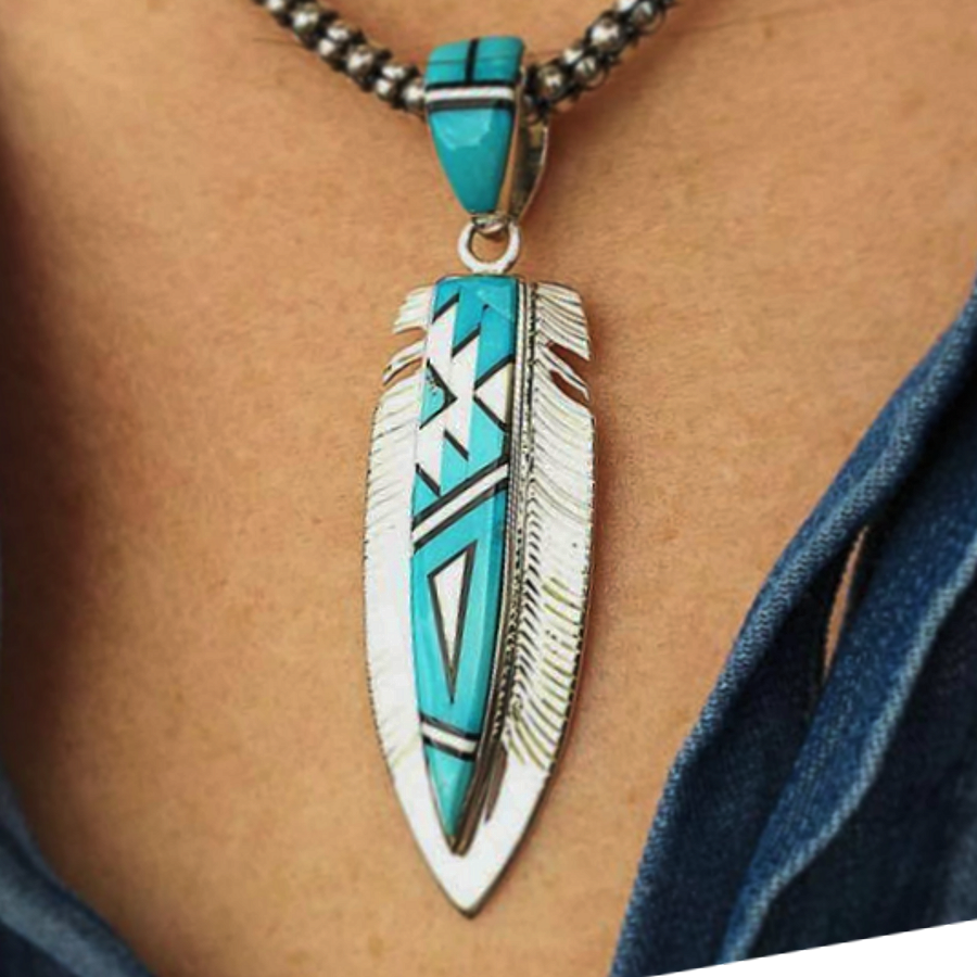 Pendentif Navajo Pointe de Flèche, Turquoise et Opale blanc