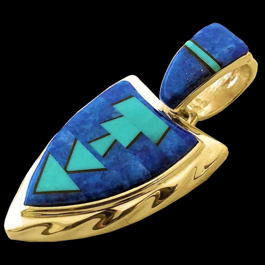Pendentif Navajo Pointe de Flèche, Turquoise et Lapis Lazuli