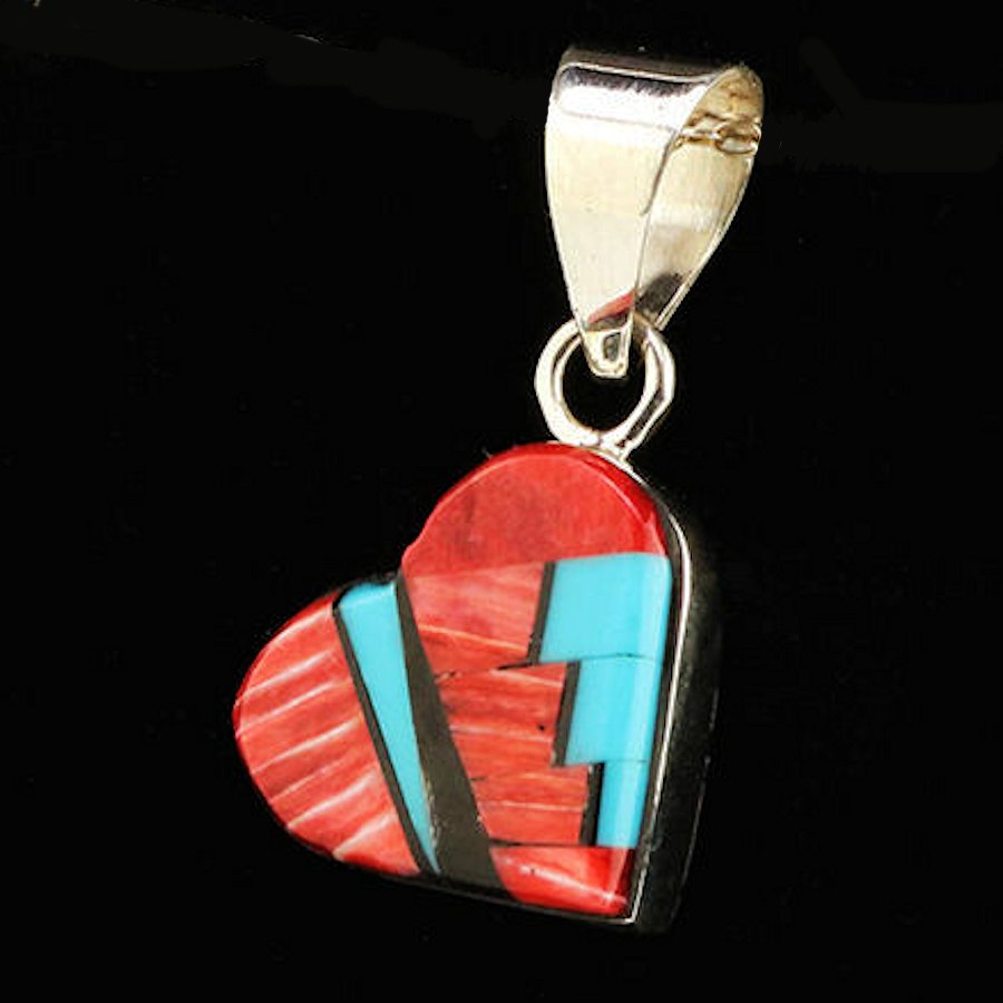 Pendentif Amérindien Coeur, Turquoise et Spondylus