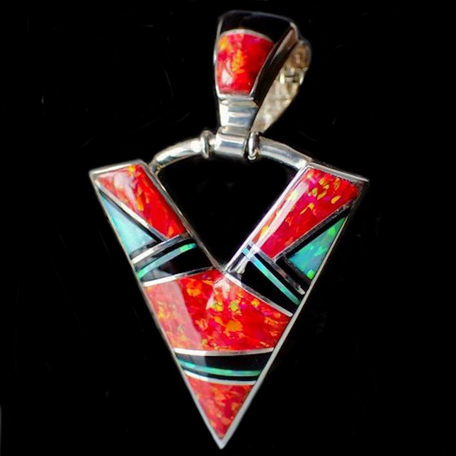 Pendentif Pointe de Flèche Turqoise et Opale Rouge
