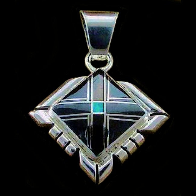 Pendentif Navajo Jeais Noir &amp; Opal Channel Inlay