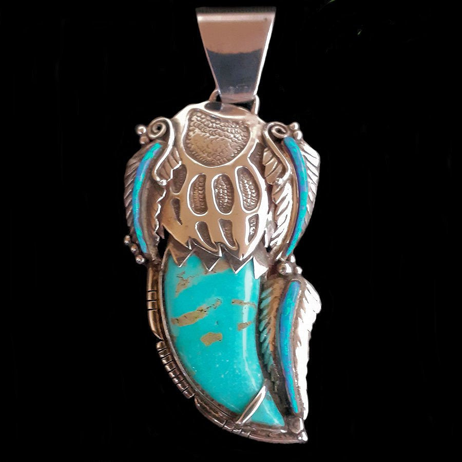 Pendentif Argent 925, Griffe d'Ours en Turquoise