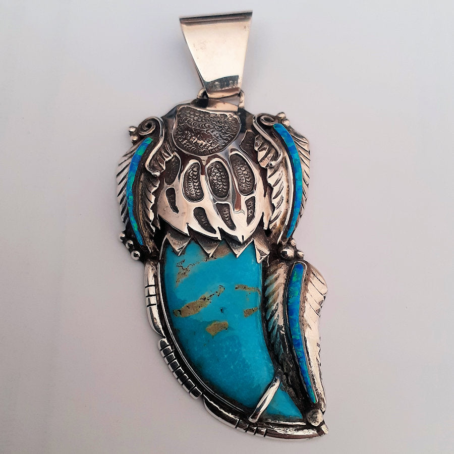 Pendentif Argent 925, Griffe d'Ours en Turquoise