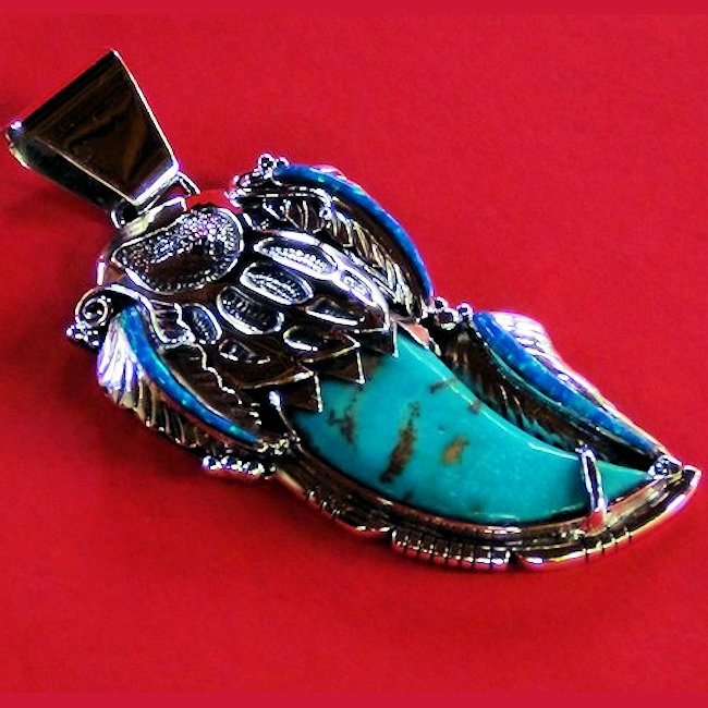 Pendentif Argent 925, Griffe d'Ours en Turquoise