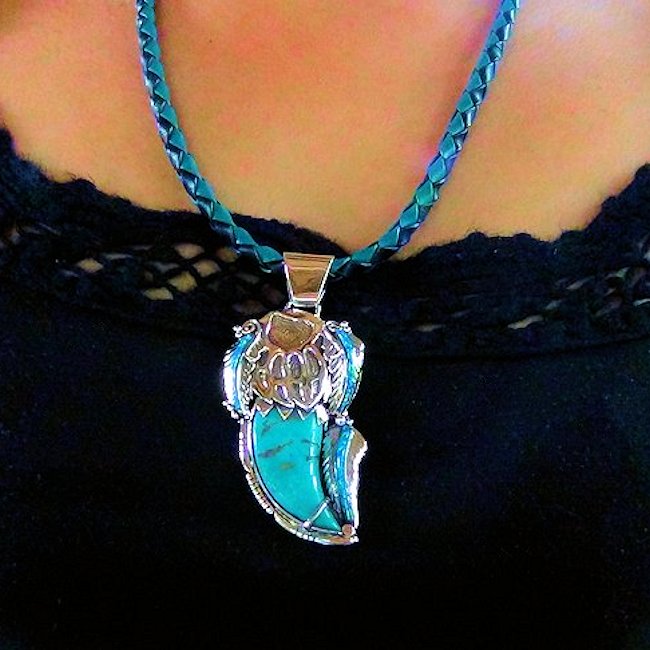 Pendentif Argent 925, Griffe d'Ours en Turquoise