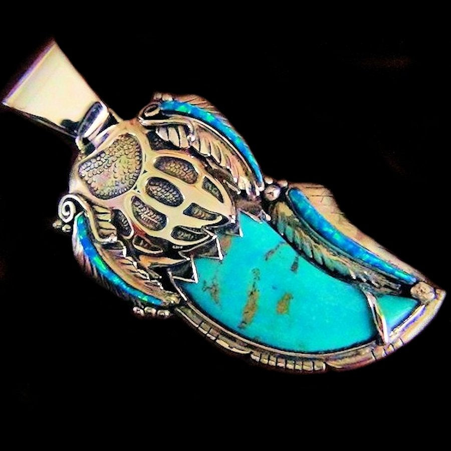 Pendentif Argent 925, Griffe d'Ours en Turquoise