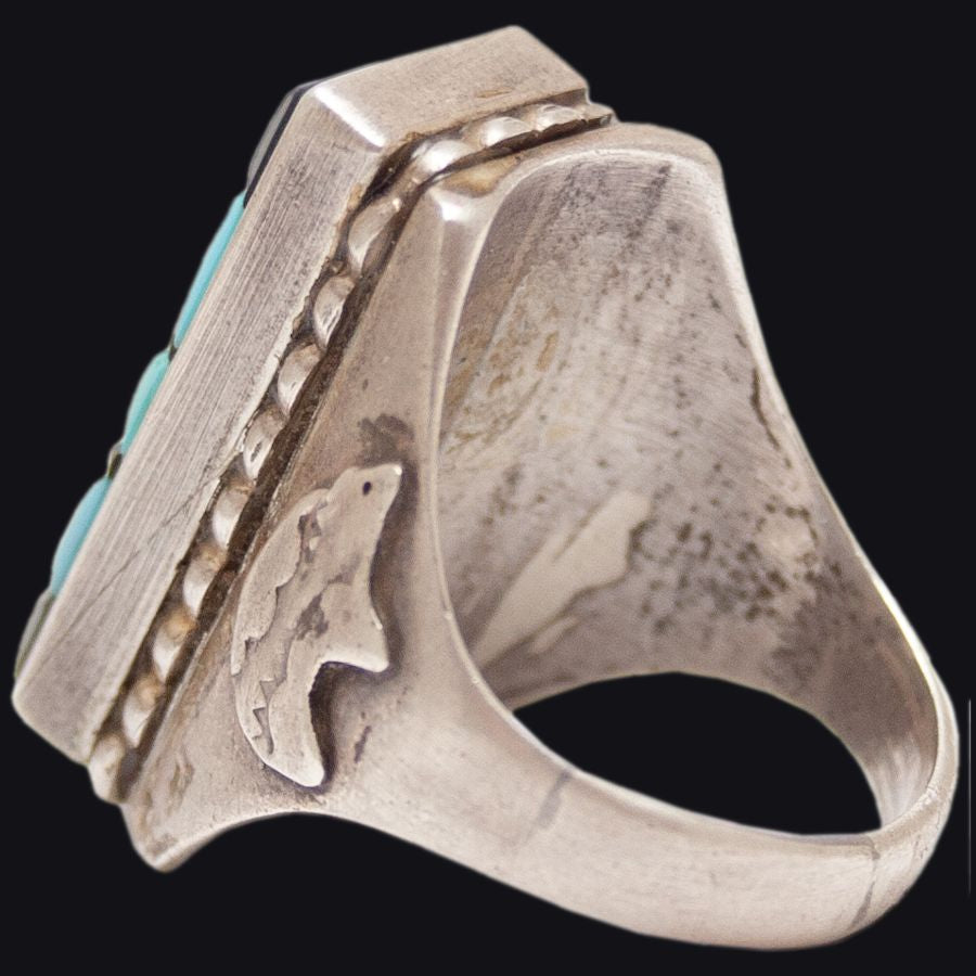 Bague Navajo Rectangulaire, Pour Homme, Overlay Turquoise &amp; Jeais Noir