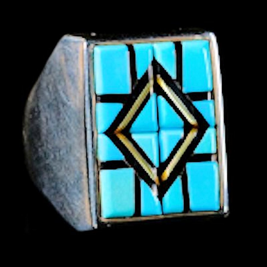 Bague Navajo, Turquoise Nacre Overlay