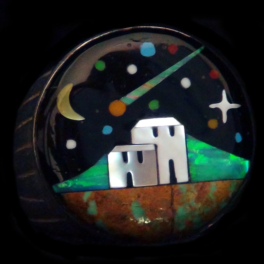 Bague Navajo en Argent 925 Pueblo de Nuit, Bijou Amerindien