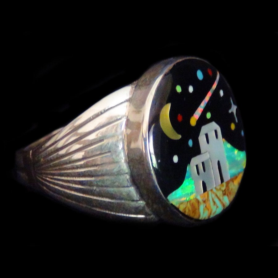 Bague Navajo en Argent 925 Pueblo de Nuit, Bijou Amerindien