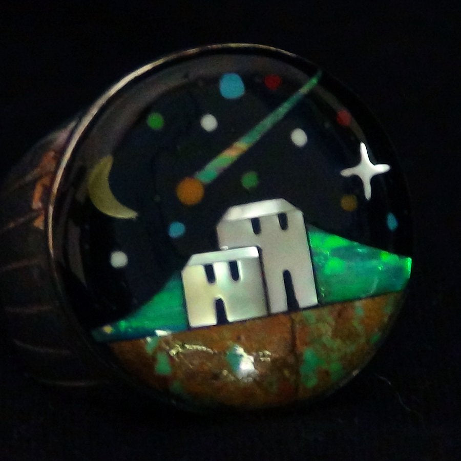 Bague Navajo en Argent 925 Pueblo de Nuit, Bijou Amerindien