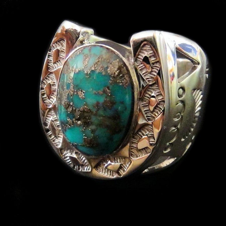 Bague Fer à Cheval et Cabochon Pierre Semi-Précieuse, Couleur Au Choix