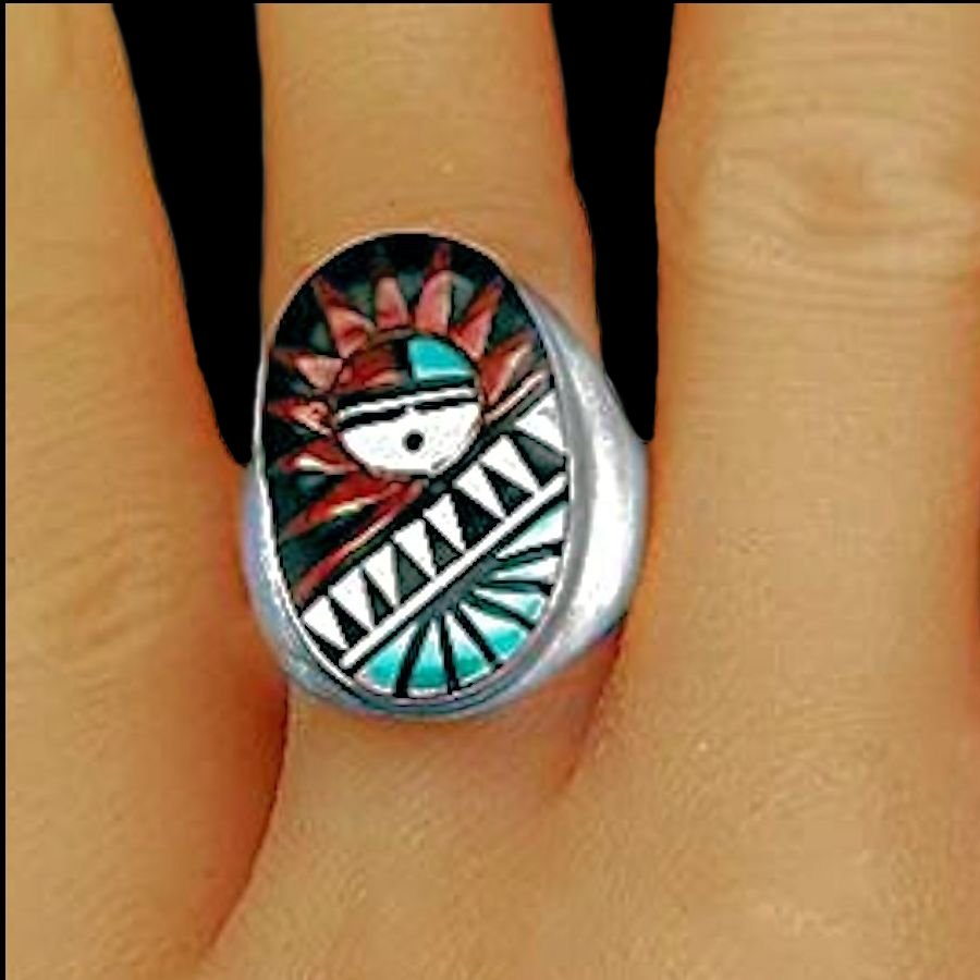 Bague Zuni, Sungod Face en Argent