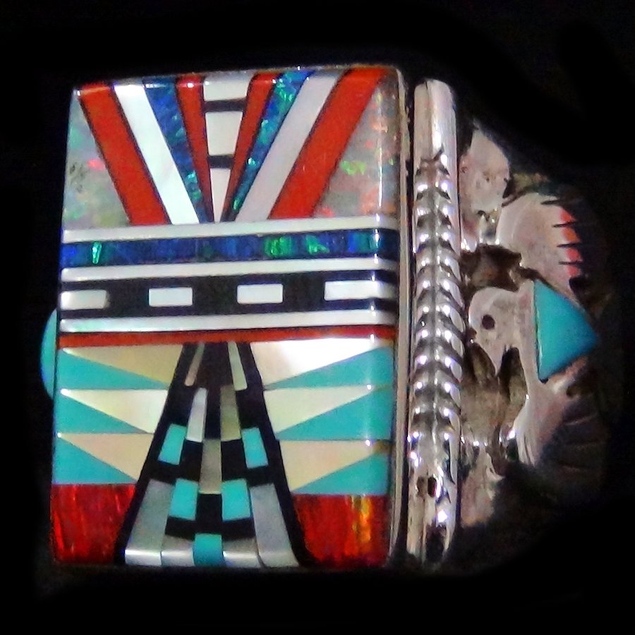 Bague Chevalière Amérindienne Symbole Navajo Micro Inlay, Thunderbird, Pour Homme