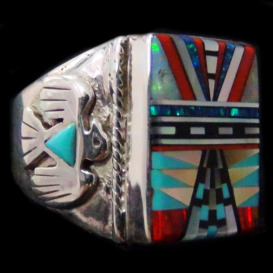 Bague Chevalière Amérindienne Symbole Navajo Micro Inlay, Thunderbird, Pour Homme