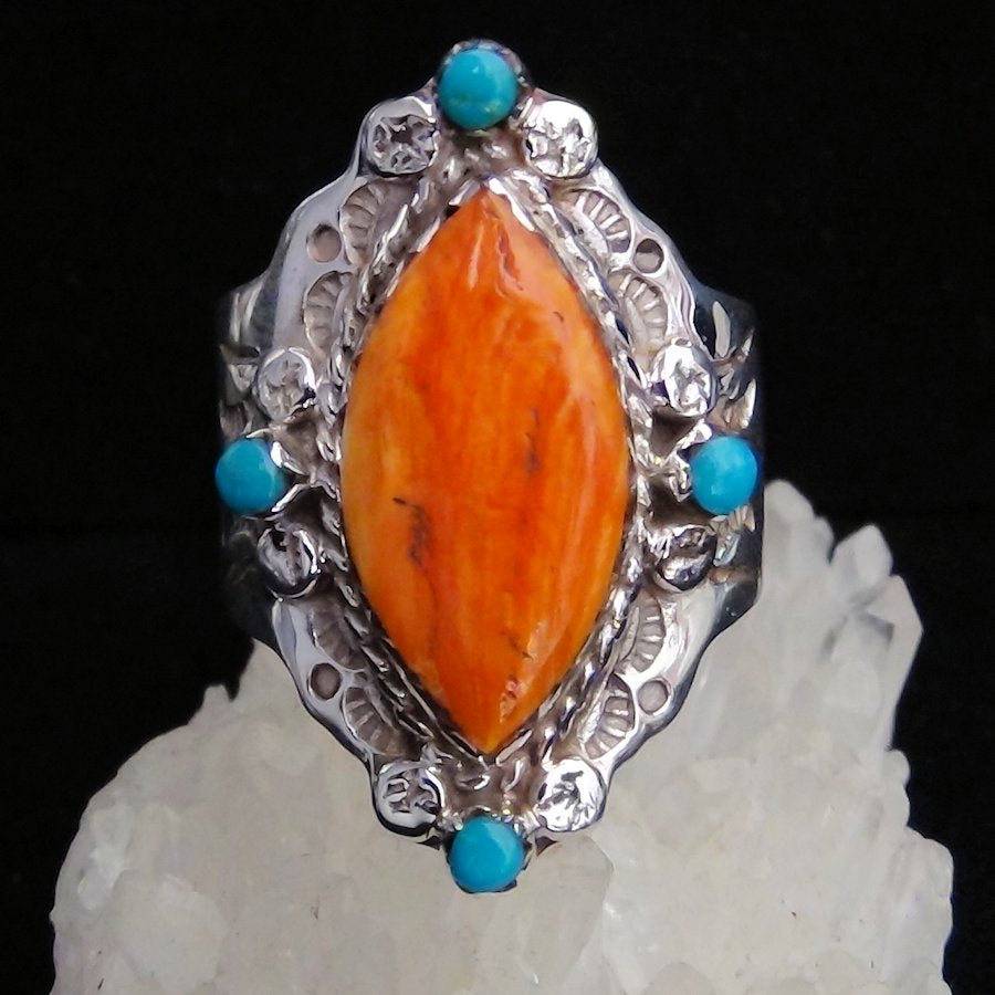 Bague Navajo Ovale, Spondylus et Turquoise