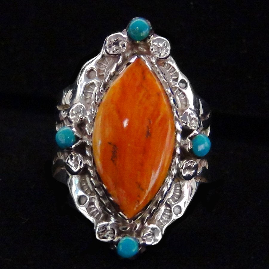 Bague Navajo Ovale, Spondylus et Turquoise