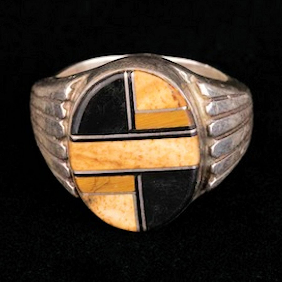 Bague Channel Inlay Oeil de Tigre et Blacktab Shell