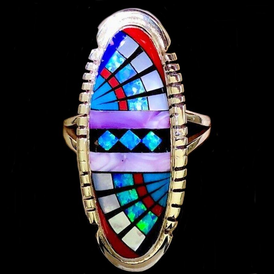 Bague Amérindienne Zuni Longue Pour femme, Micro Inlay